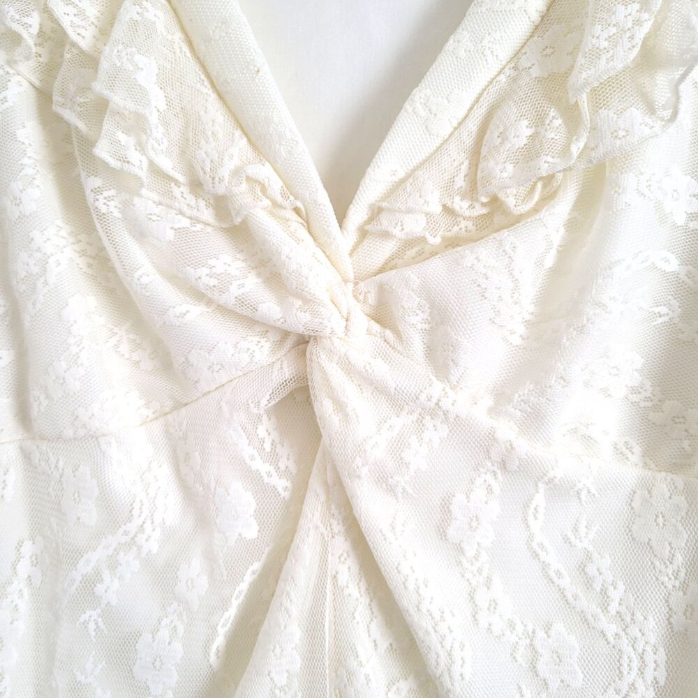 Apostrophe Womens Top Ivory Lace Sleeveless Ruched V Neck Lined Pleated Sz L - Picture 3 of 6